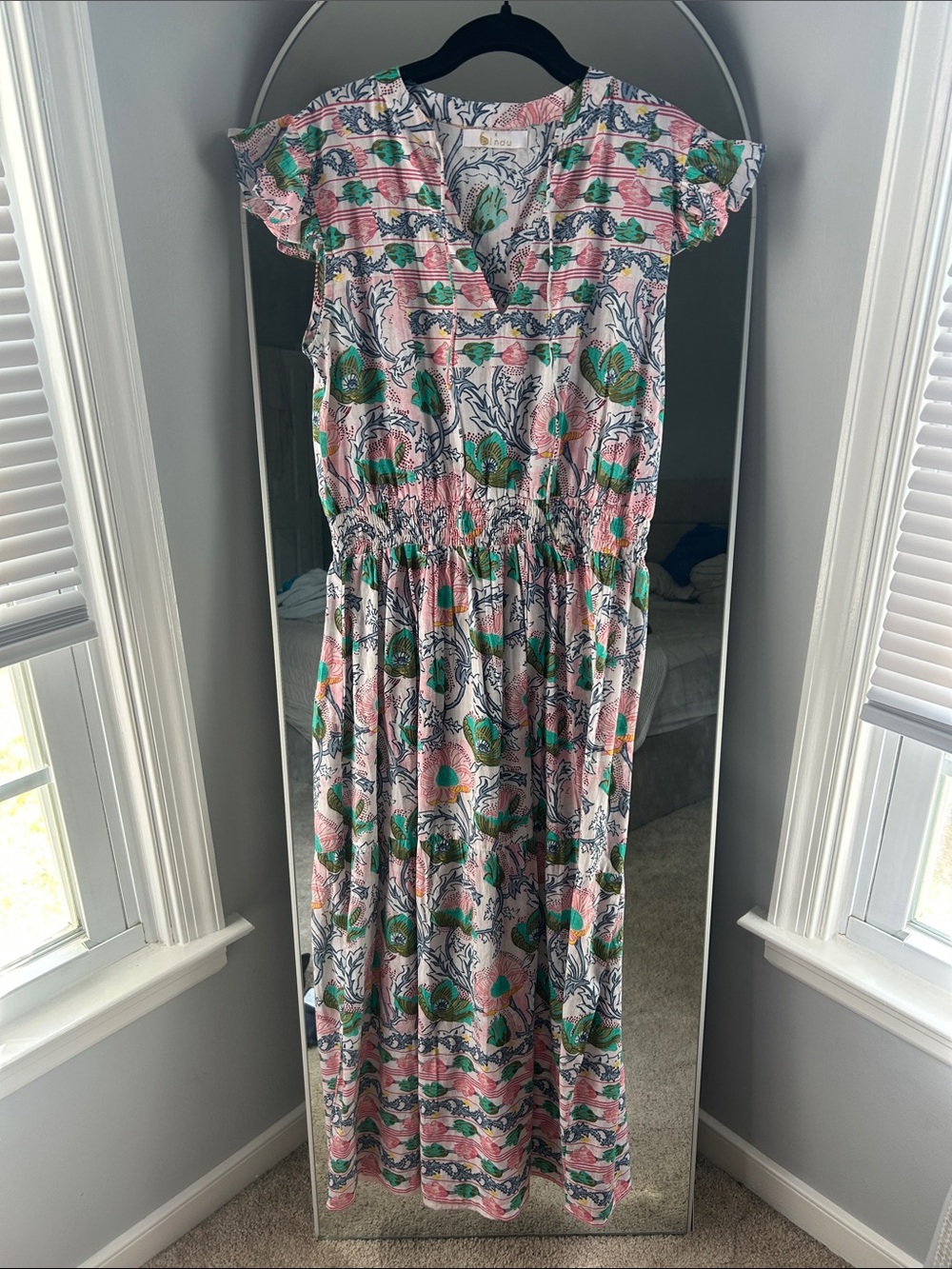 Bindu Pink Floral Maxi Dress with Smocked Waist